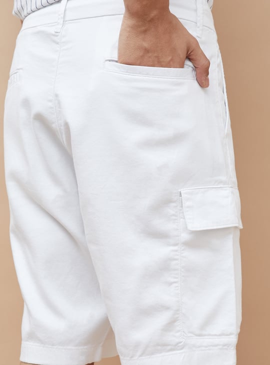 The BlueVibe fully stretchable white cargo shorts for men