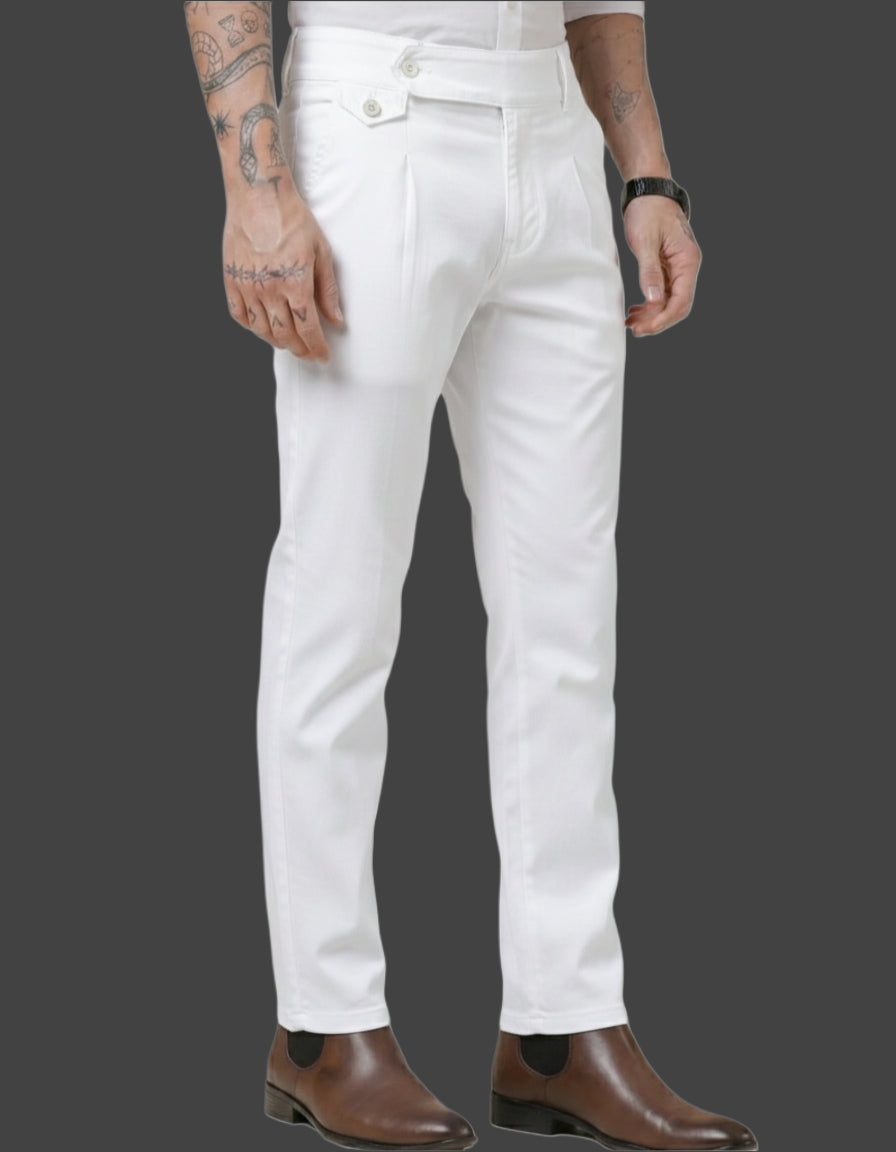 The BlueVibe pure White Premium cotton Boot-Cut Italian Pattern Gurkha Pant.