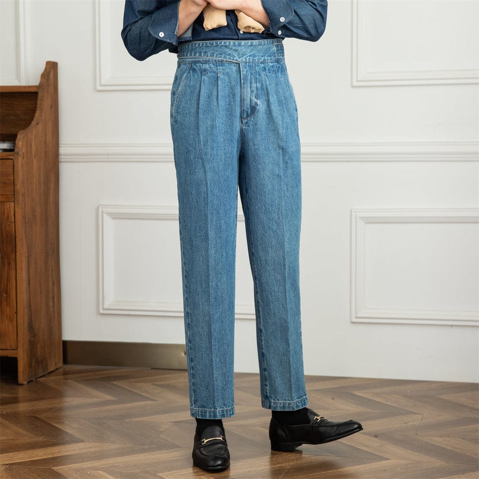 The BlueVibe Light Blue Premium Denim Italian Pattern Gurkha Pant.