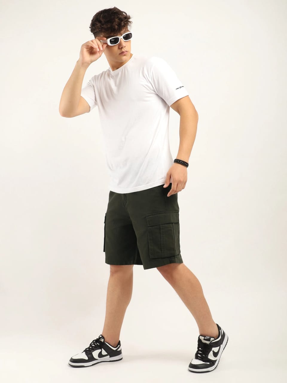 The BlueVibe best dark green denim lycra men cargo shorts