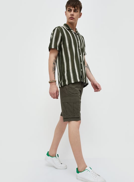 The BlueVibe best dark DARK GREEN denim lycra men cargo shorts