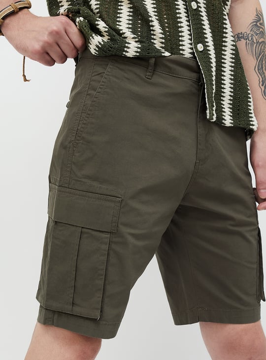 The BlueVibe best dark DARK GREEN denim lycra men cargo shorts