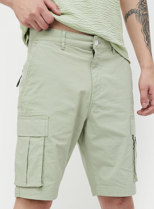 The BlueVibe best olive green denim lycra men cargo shorts