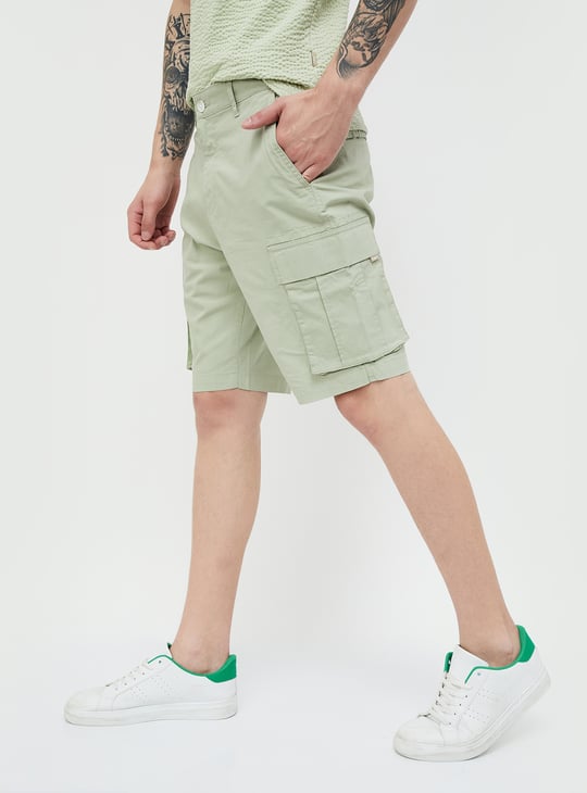 The BlueVibe best olive green denim lycra men cargo shorts