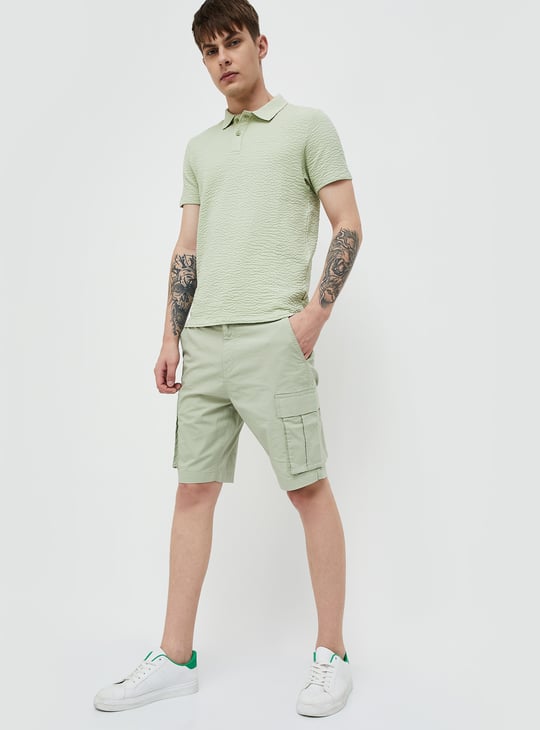 The BlueVibe best olive green denim lycra men cargo shorts