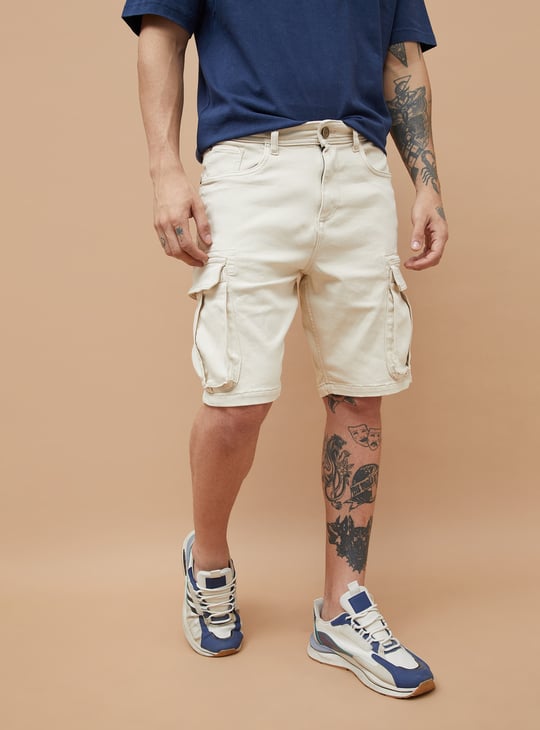 The BlueVibe best beige denim lycra men cargo shorts