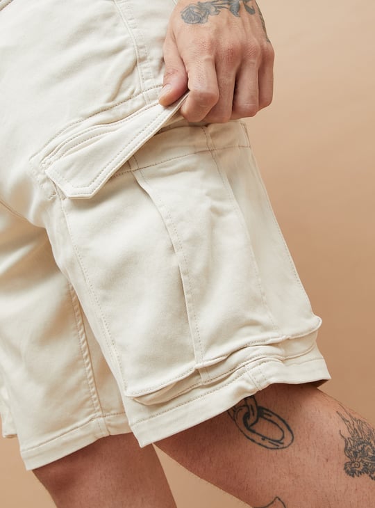 The BlueVibe best beige denim lycra men cargo shorts