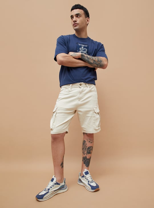 The BlueVibe best beige denim lycra men cargo shorts