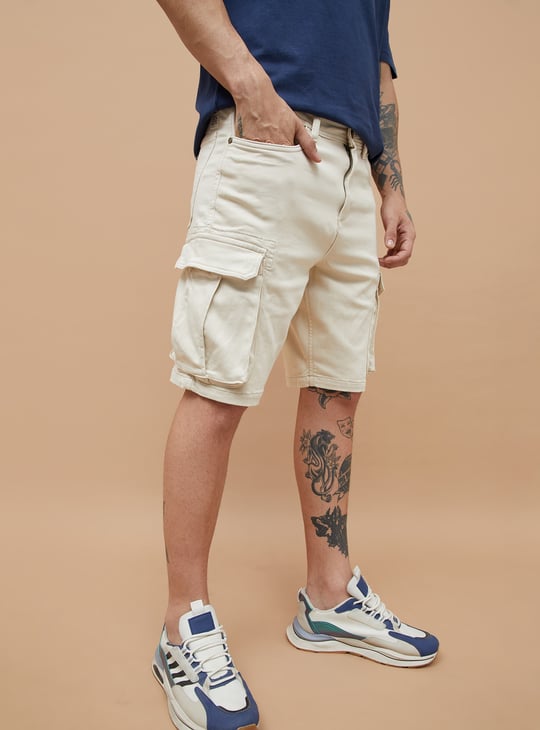 The BlueVibe best beige denim lycra men cargo shorts