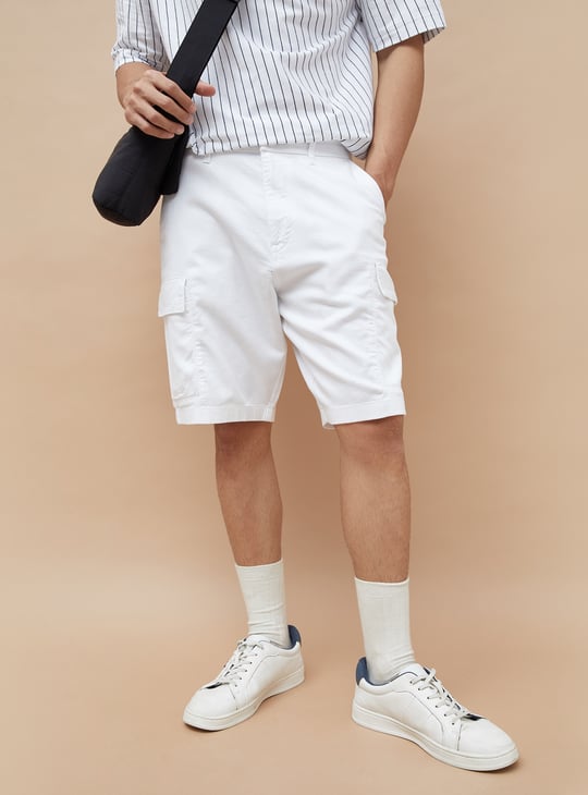 The BlueVibe fully stretchable white cargo shorts for men