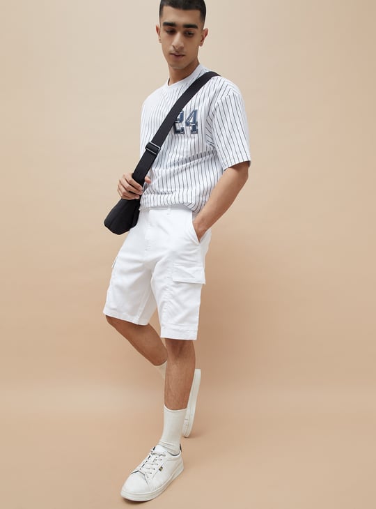 The BlueVibe fully stretchable white cargo shorts for men