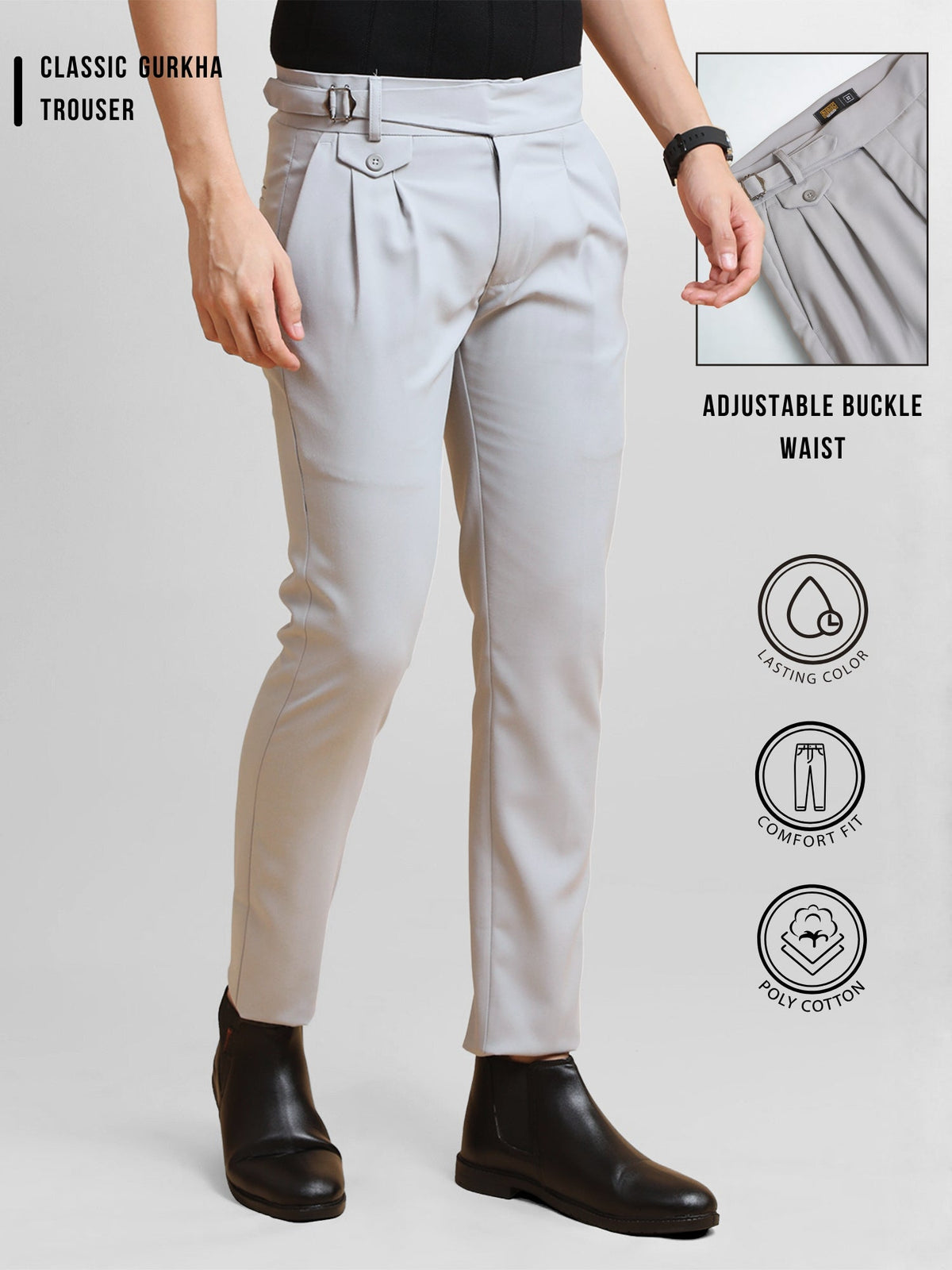 The BlueVibe Grey Premium Italian Pattern Cotton Gurkha Pant.