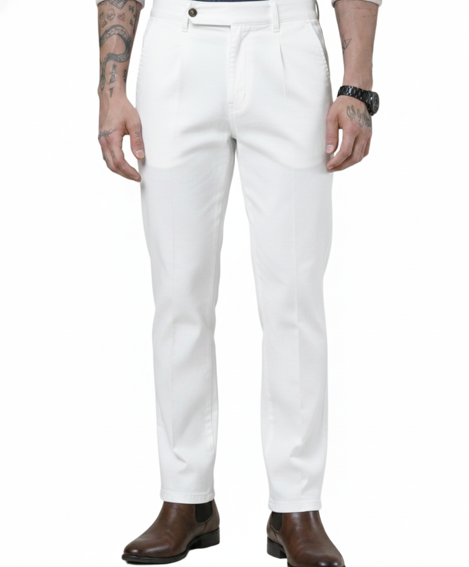 The BlueVibe pure White Premium cotton Boot-Cut Italian Pattern Gurkha Pant.