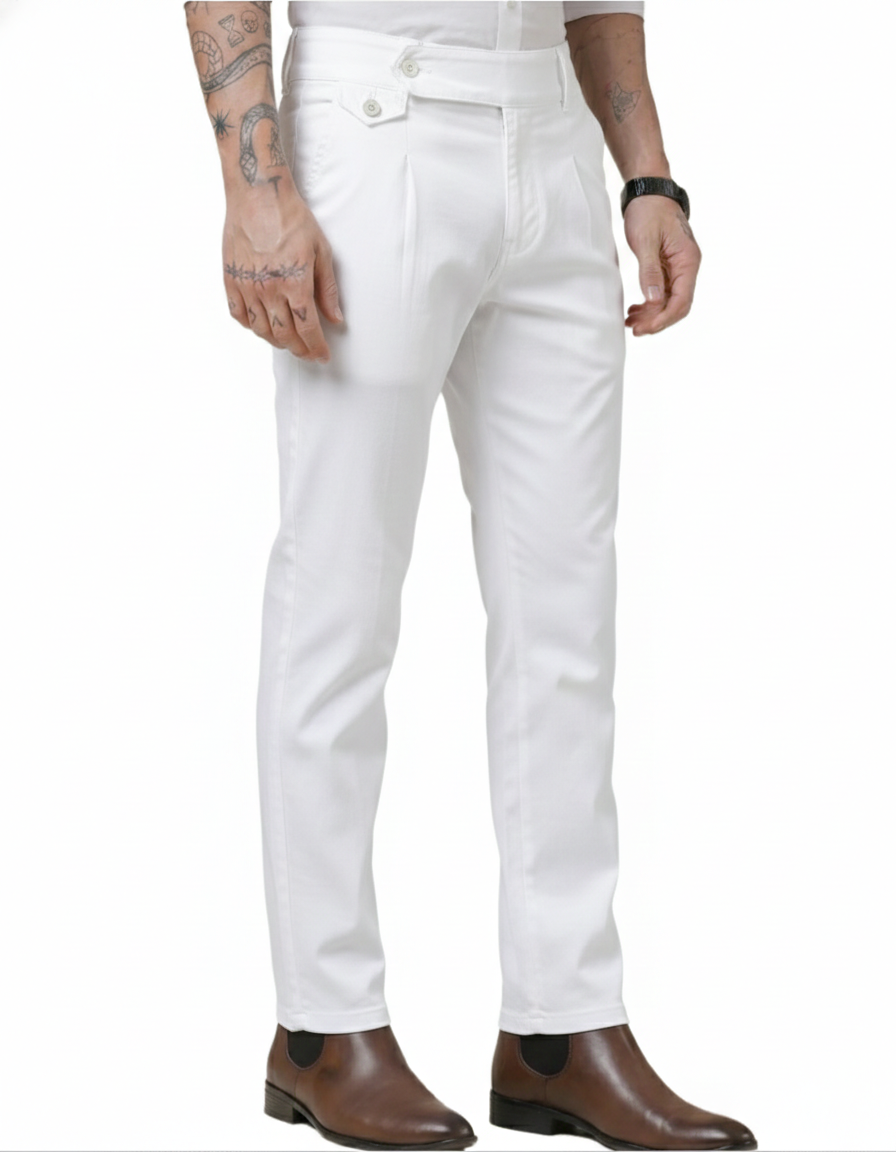 The BlueVibe pure White Premium cotton Boot-Cut Italian Pattern Gurkha Pant.