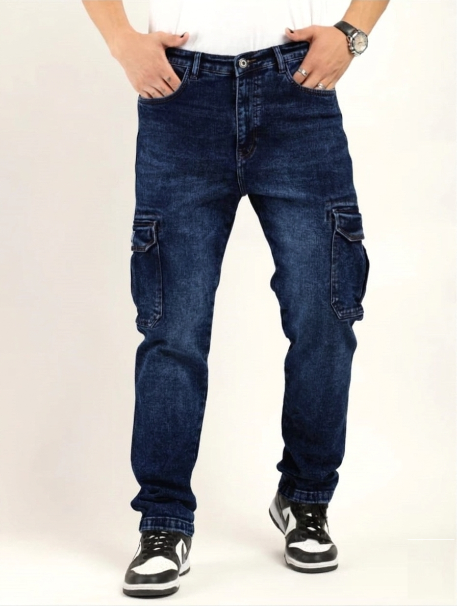 Jack&Jordan Ultra Dark blue denim cargo for men