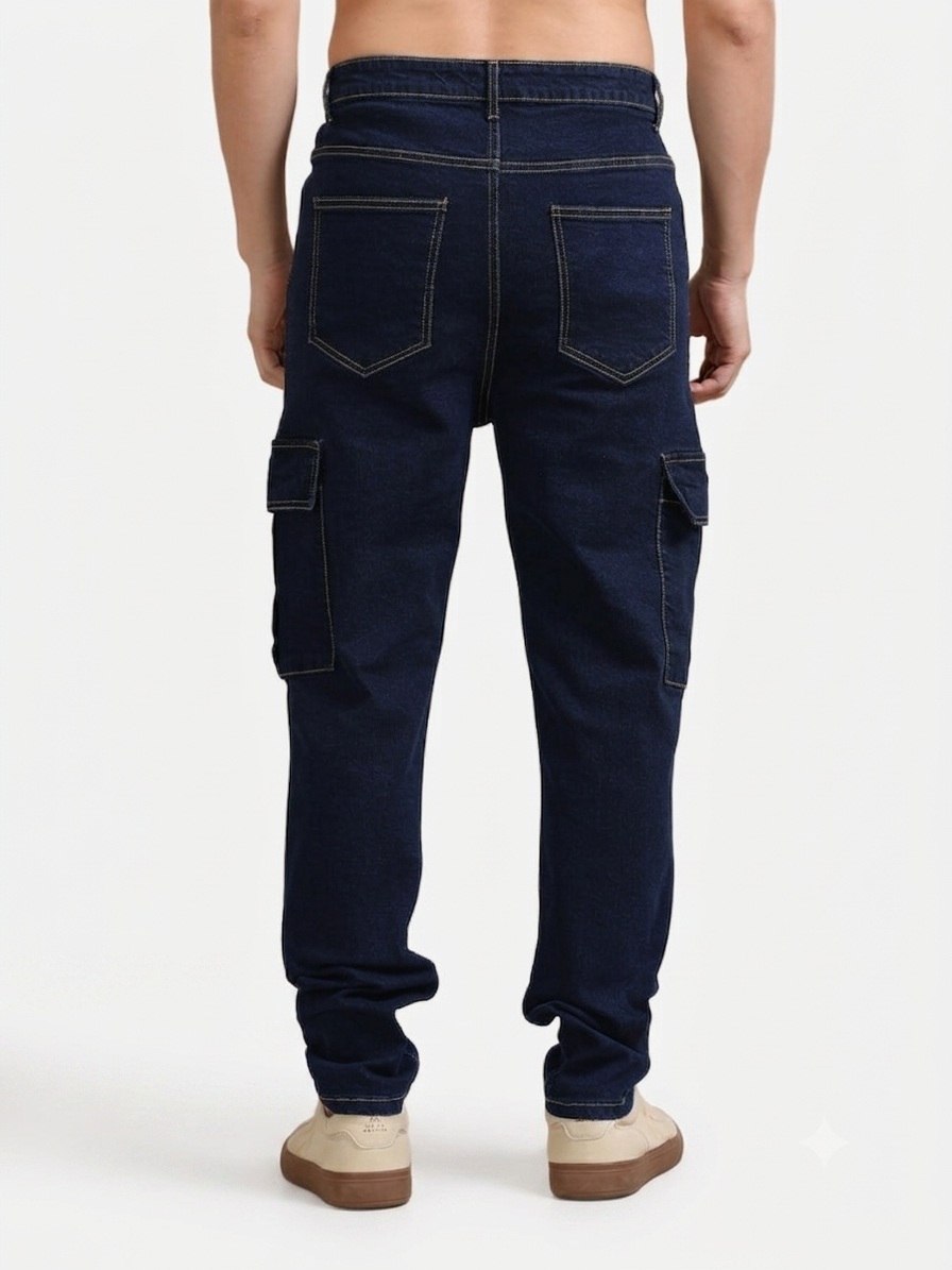 The BlueVibe Dark Blue denim cargo for men.