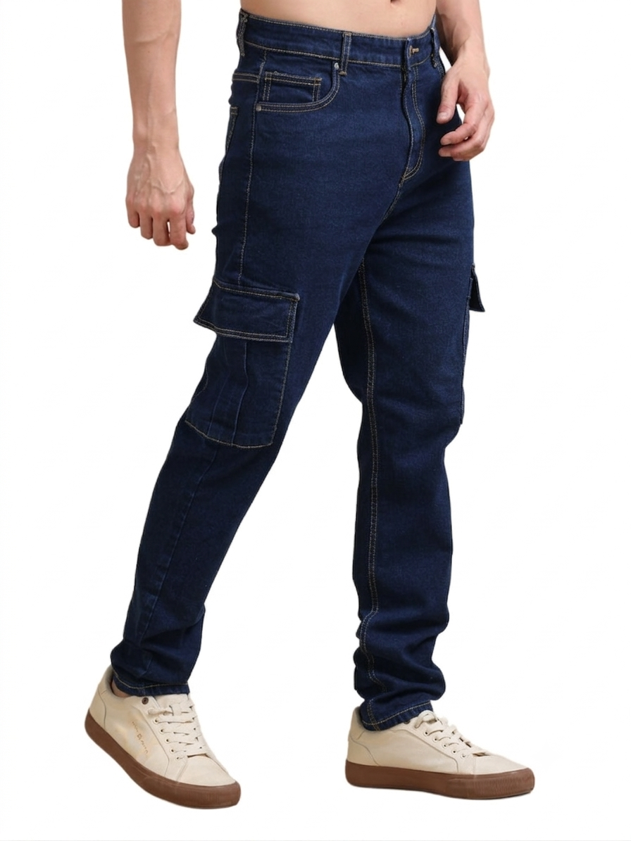 The BlueVibe Dark Blue denim cargo for men.
