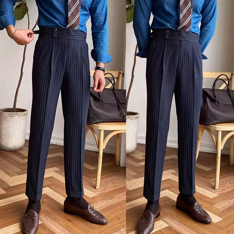 The BlueVibe Signature pinstripe Dark Navy Blue Premium Italian Pattern Cotton Gurkha Trouser