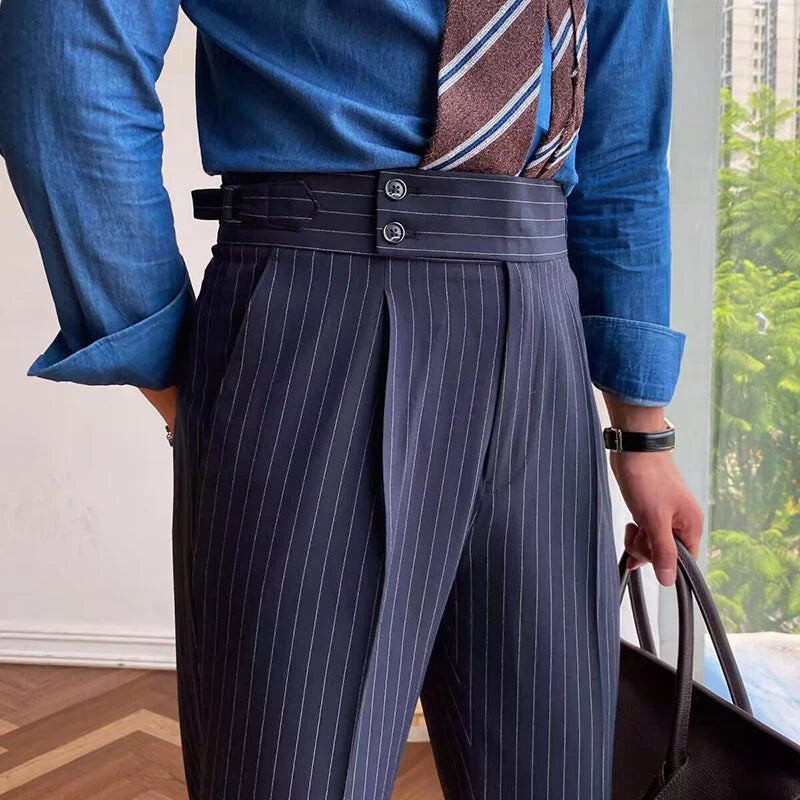 The BlueVibe Signature pinstripe Dark Navy Blue Premium Italian Pattern Cotton Gurkha Trouser