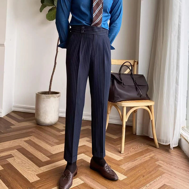 The BlueVibe Signature pinstripe Dark Navy Blue Premium Italian Pattern Cotton Gurkha Trouser