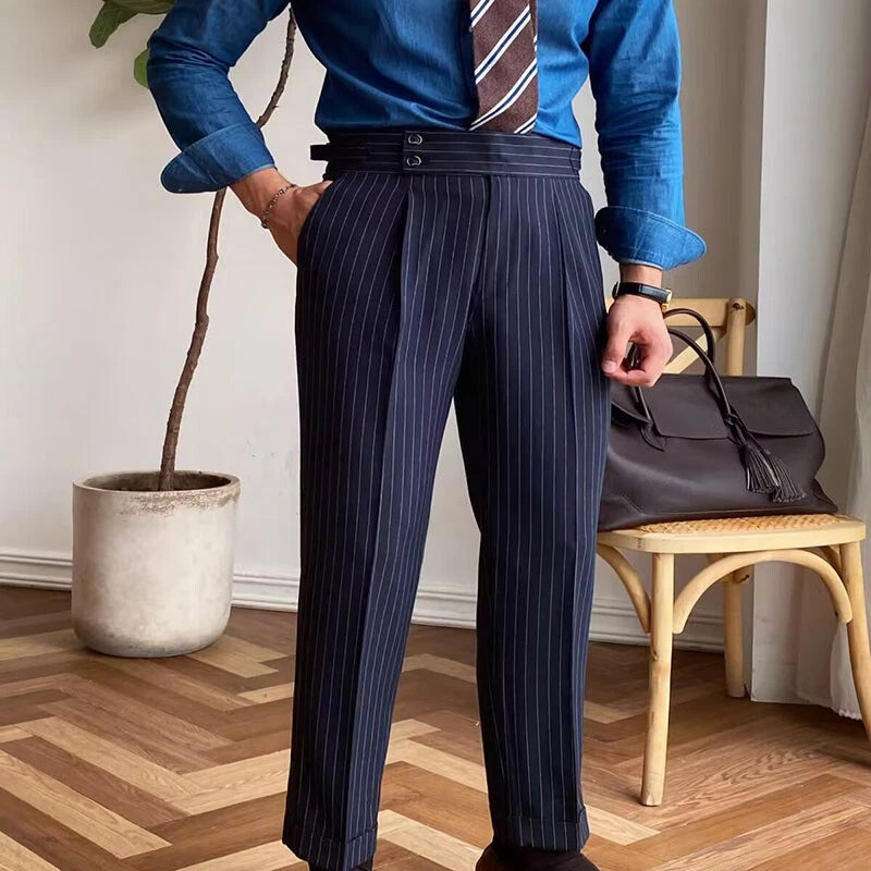 The BlueVibe Signature pinstripe Dark Navy Blue Premium Italian Pattern Cotton Gurkha Trouser