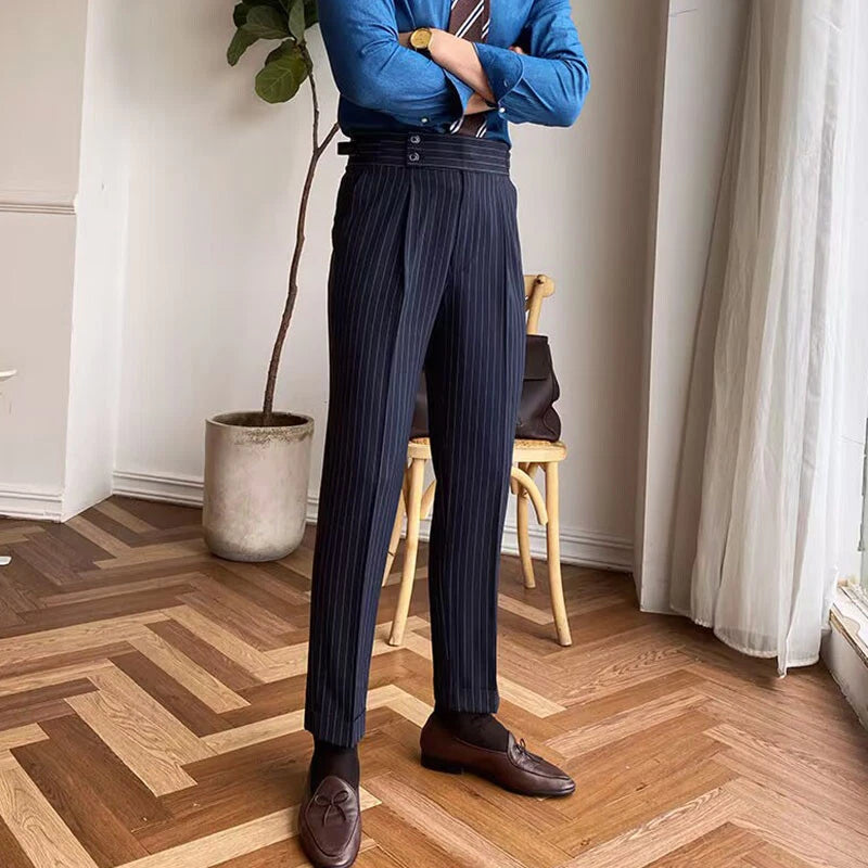 The BlueVibe Signature pinstripe Dark Navy Blue Premium Italian Pattern Cotton Gurkha Trouser