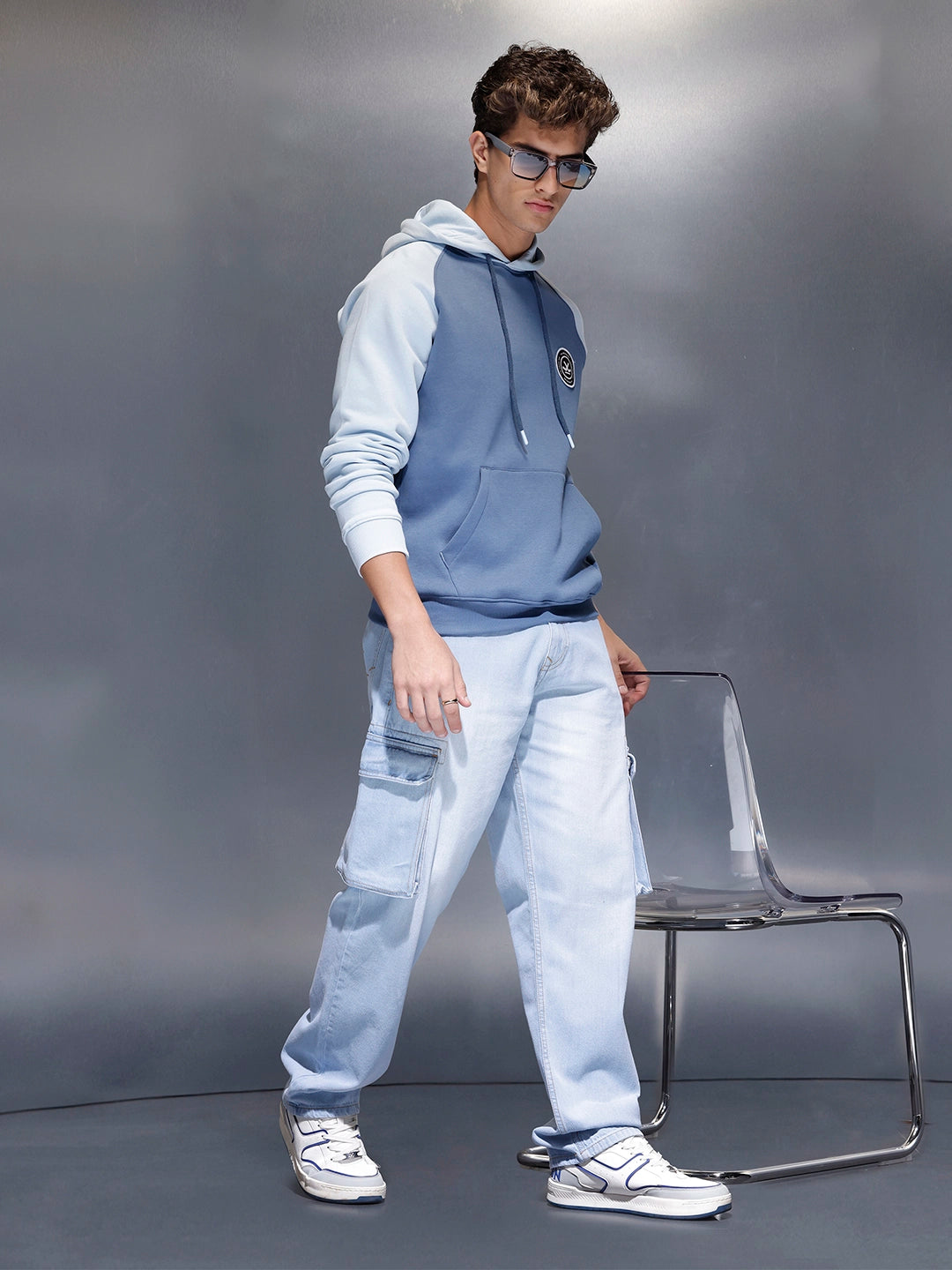 The BlueVibe sky blue stretchable denim cargo for men