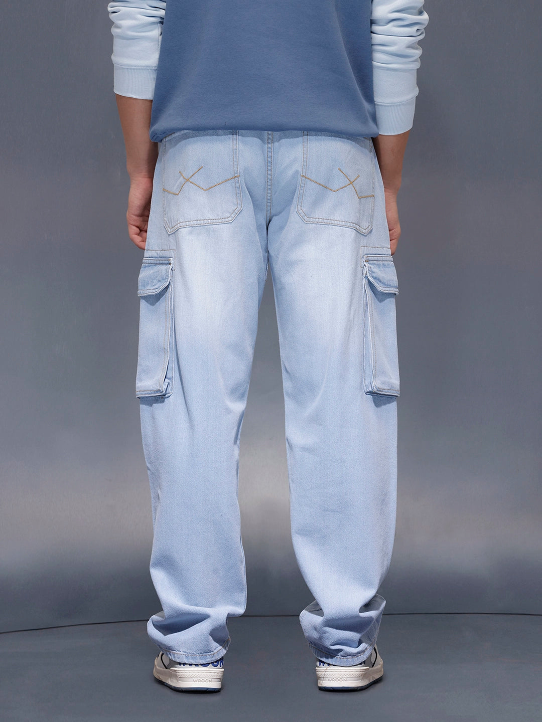 The BlueVibe sky blue stretchable denim cargo for men