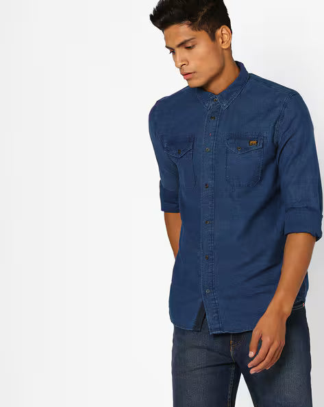 The BlueVibe dark Blue men denim shirt