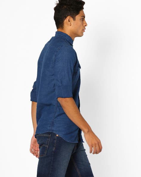 The BlueVibe dark Blue men denim shirt