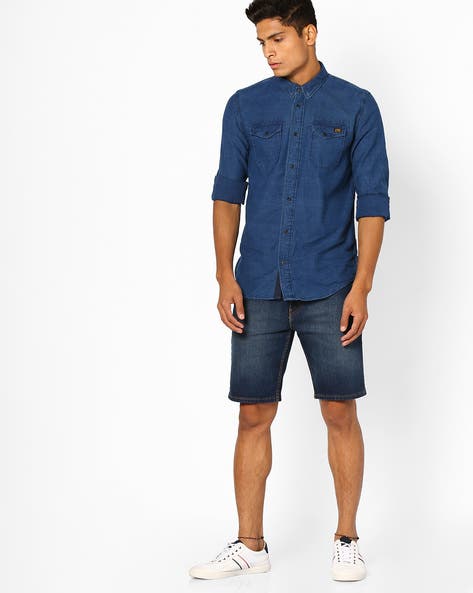 The BlueVibe dark Blue men denim shirt
