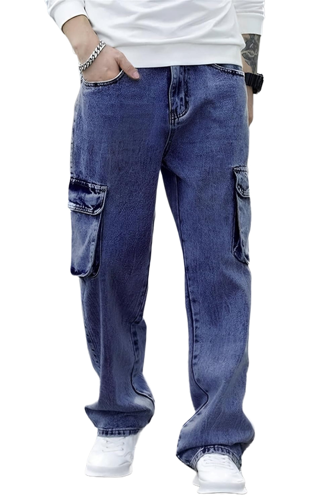 The BlueVibe baggy fit blue denim for men .
