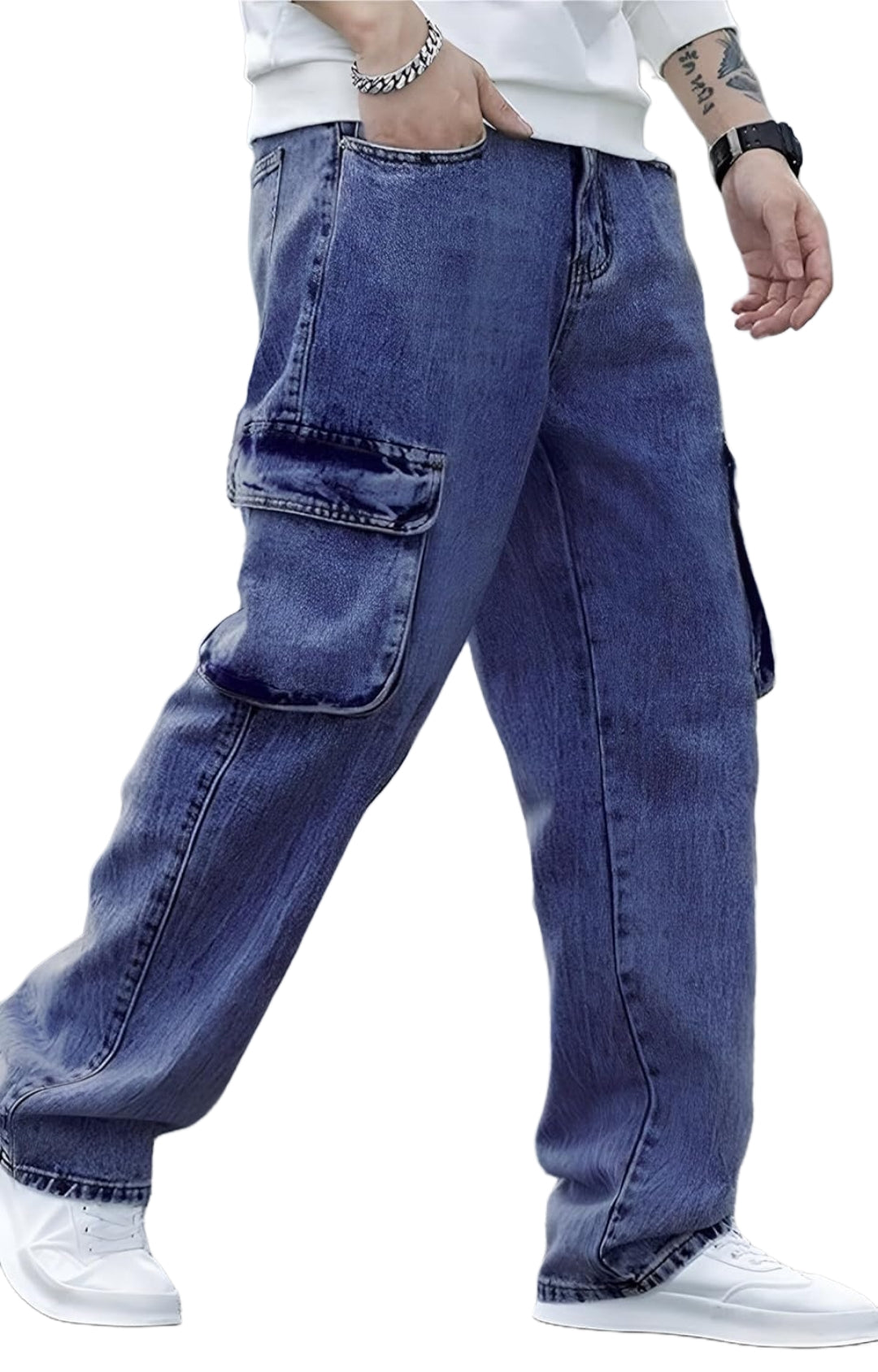 The BlueVibe baggy fit blue denim for men .