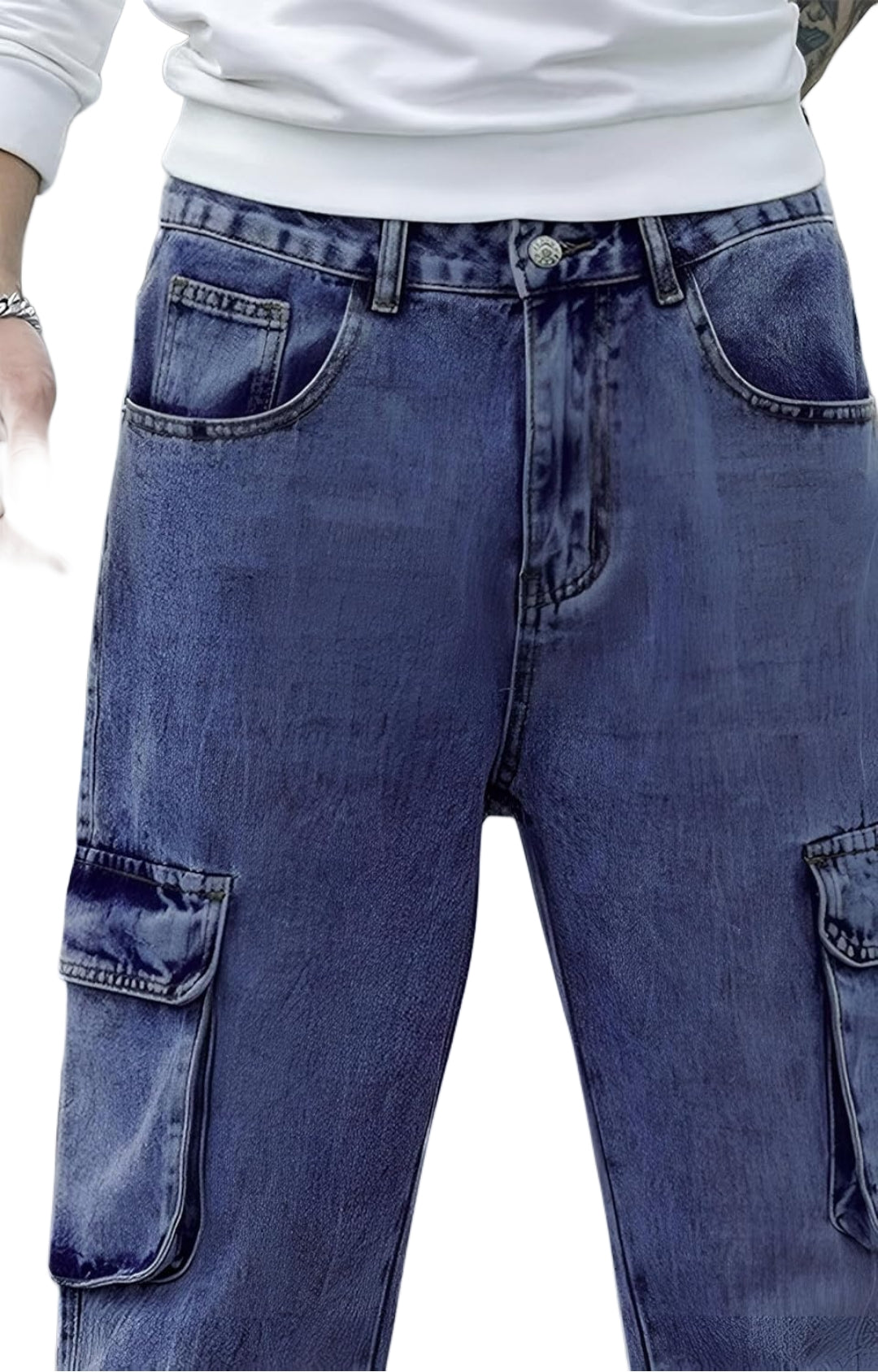 The BlueVibe baggy fit blue denim for men .