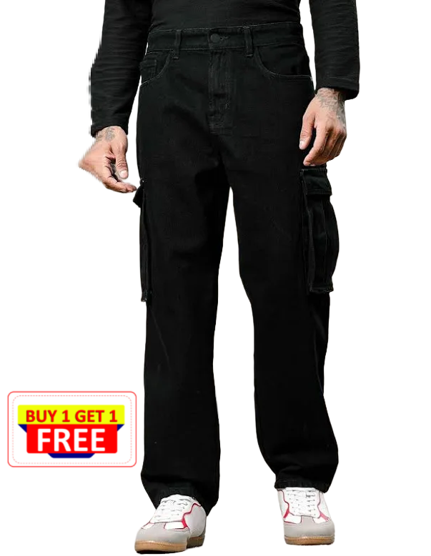 The BlueVibe - Z- black ( BUY 1 GET- 1 FREE )   denim cargo for men