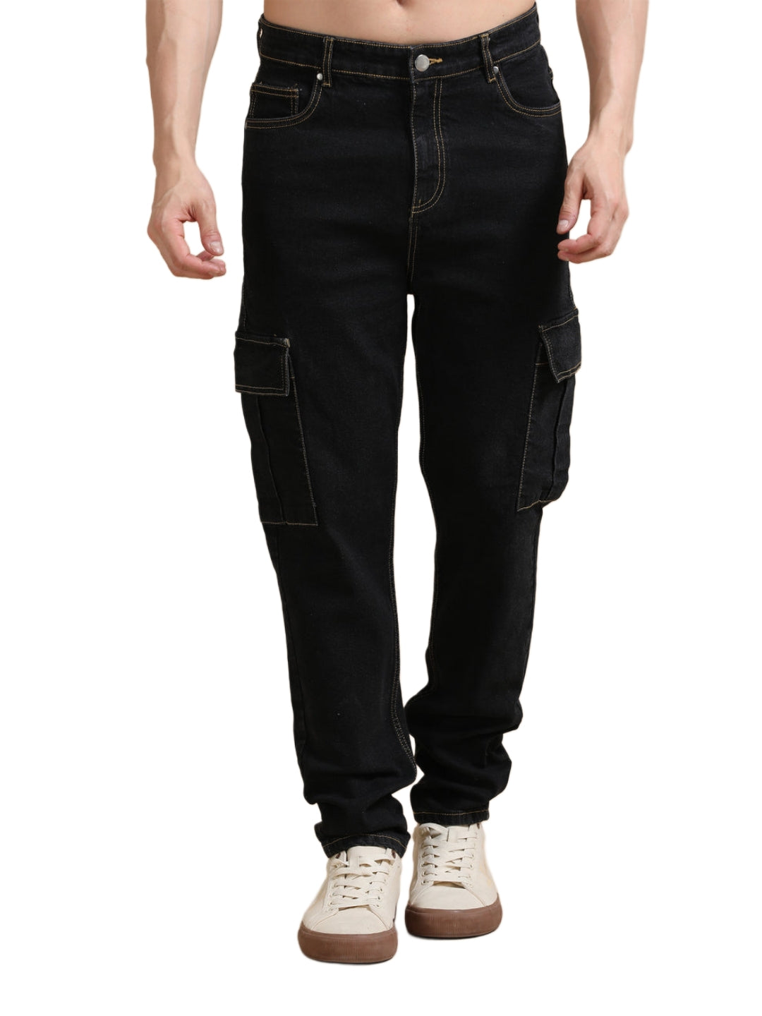 The BlueVibe best quality ultra black denim men cargo