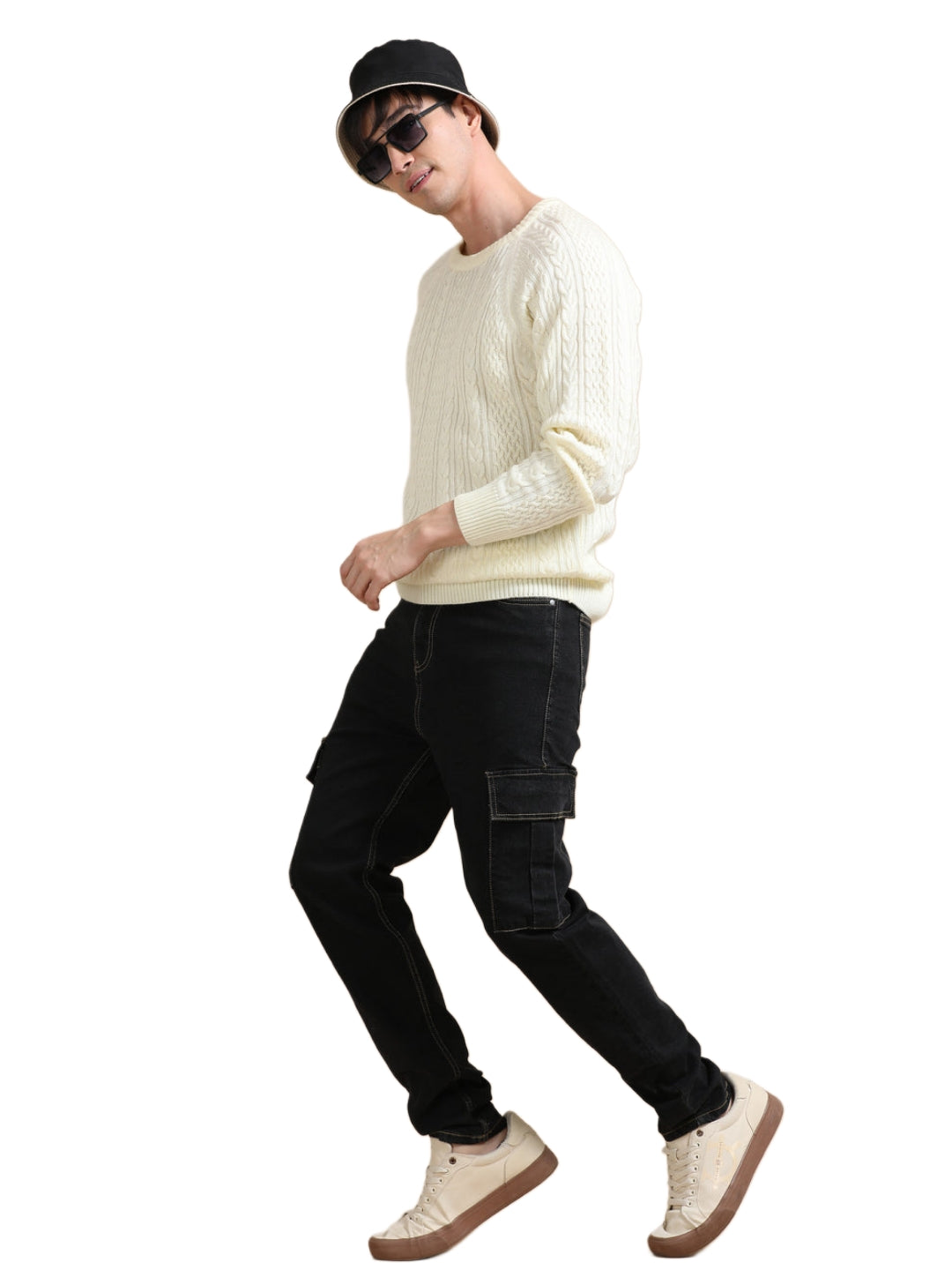 The BlueVibe best quality ultra black denim men cargo