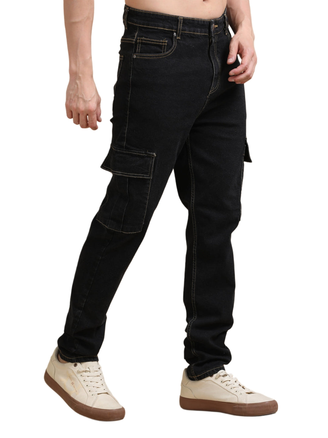 The BlueVibe best quality ultra black denim men cargo