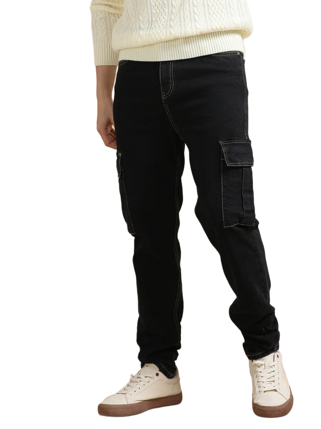 The BlueVibe best quality ultra black denim men cargo