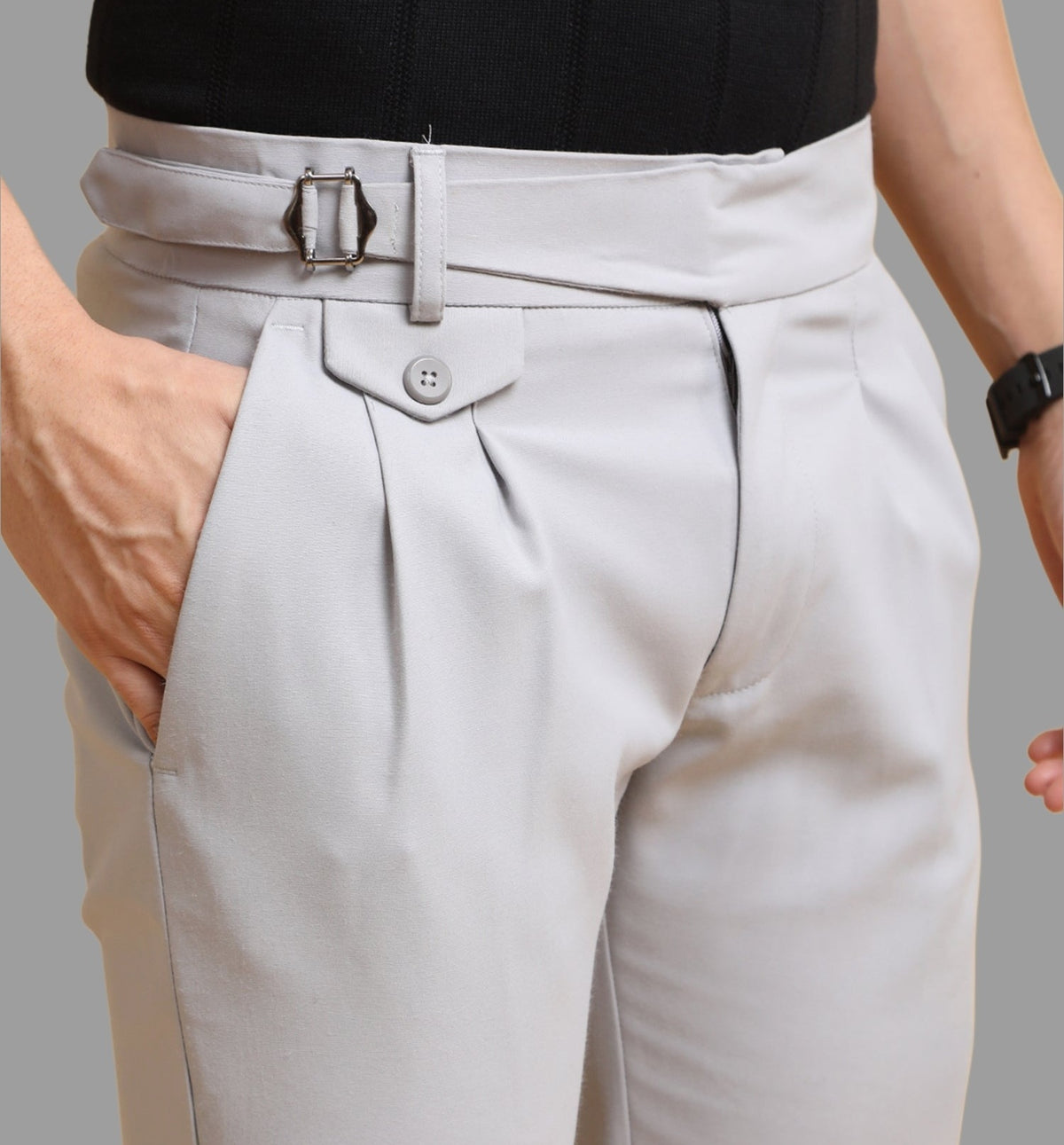 The BlueVibe Grey Premium Italian Pattern Cotton Gurkha Pant.