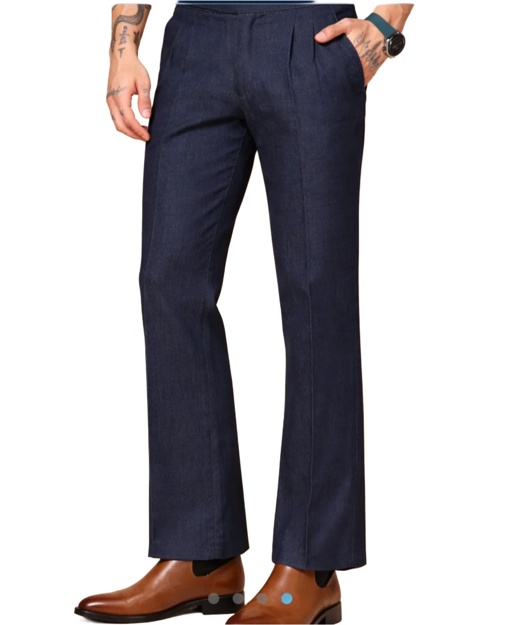 The BlueVibe Dark Blue Premium Denim Boot-Cut  Italian Pattern Gurkha Pant.