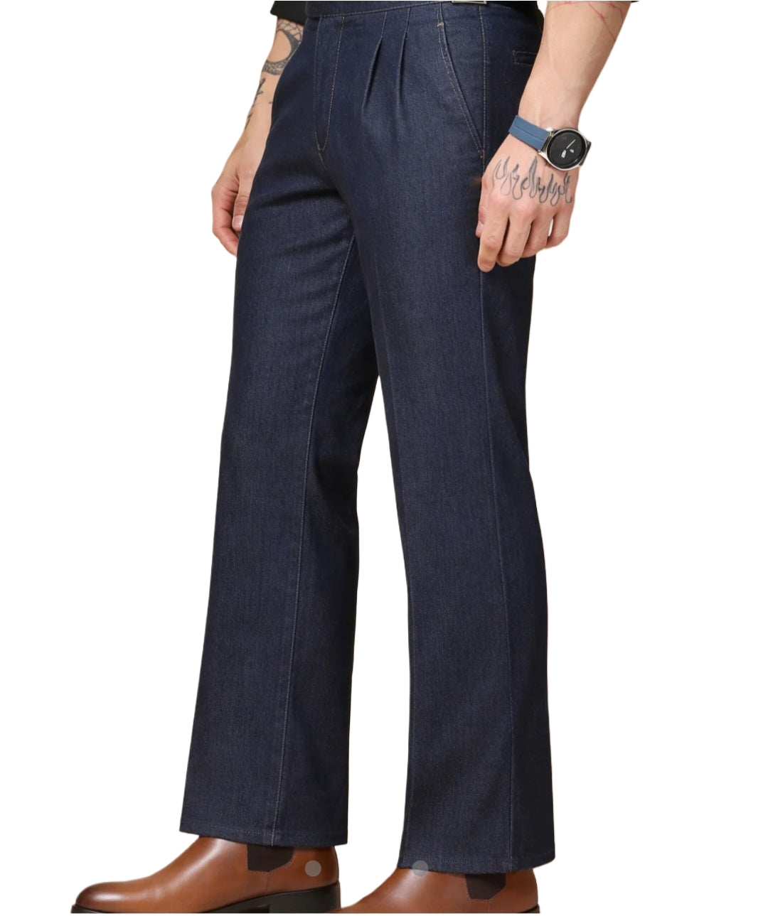 The BlueVibe Dark Blue Premium Denim Boot-Cut  Italian Pattern Gurkha Pant.