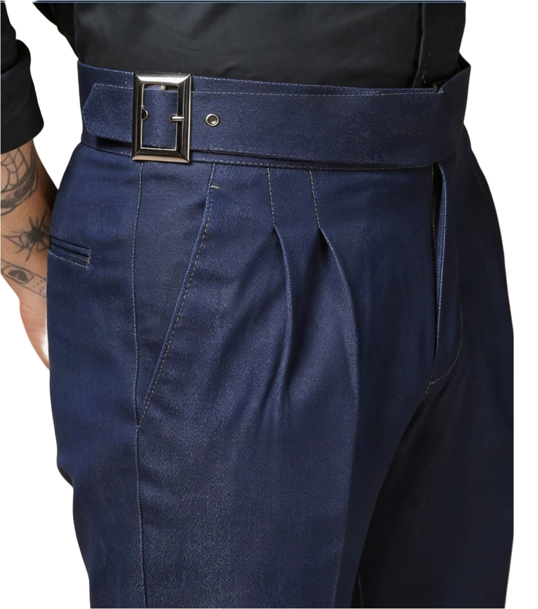 The BlueVibe Dark Blue Premium Denim Boot-Cut  Italian Pattern Gurkha Pant.