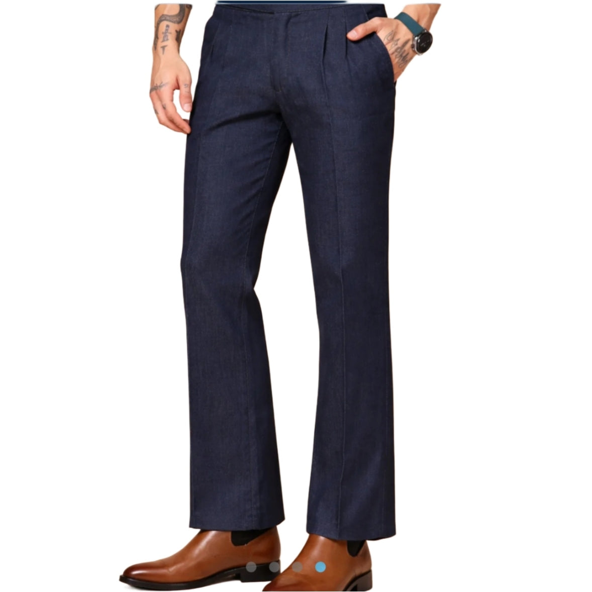 The BlueVibe Dark Blue Premium Denim Boot-Cut  Italian Pattern Gurkha Pant.