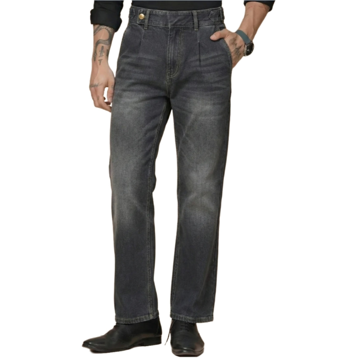 The BlueVibe Carbon Black Premium Denim Boot-Cut Italian Pattern Gurkha Pant.