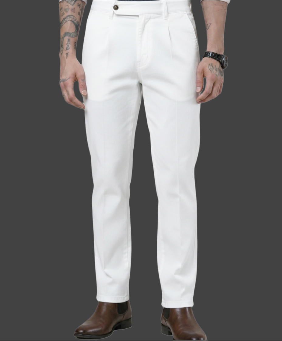 The BlueVibe pure White Premium cotton Boot-Cut Italian Pattern Gurkha Pant.