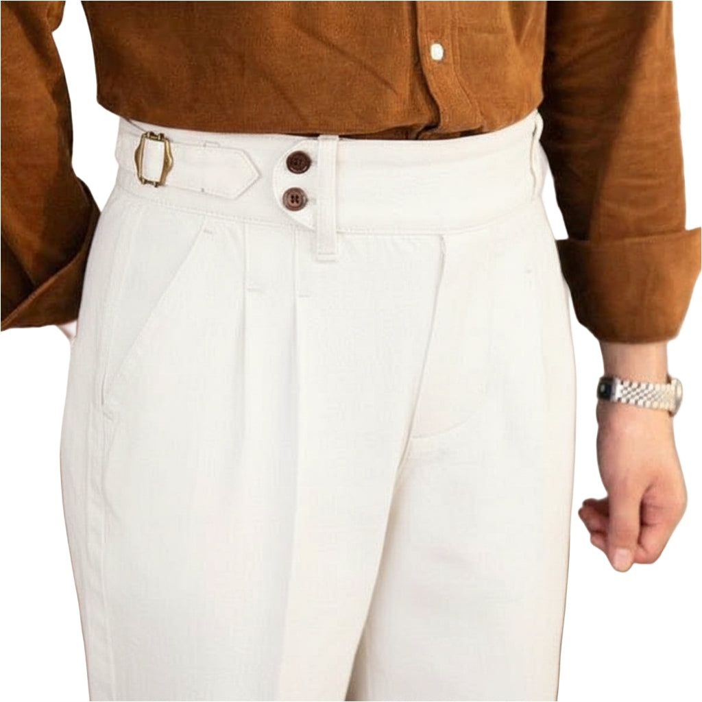 The BlueVibe White Premium cotton Italian Pattern Gurkha Pant.
