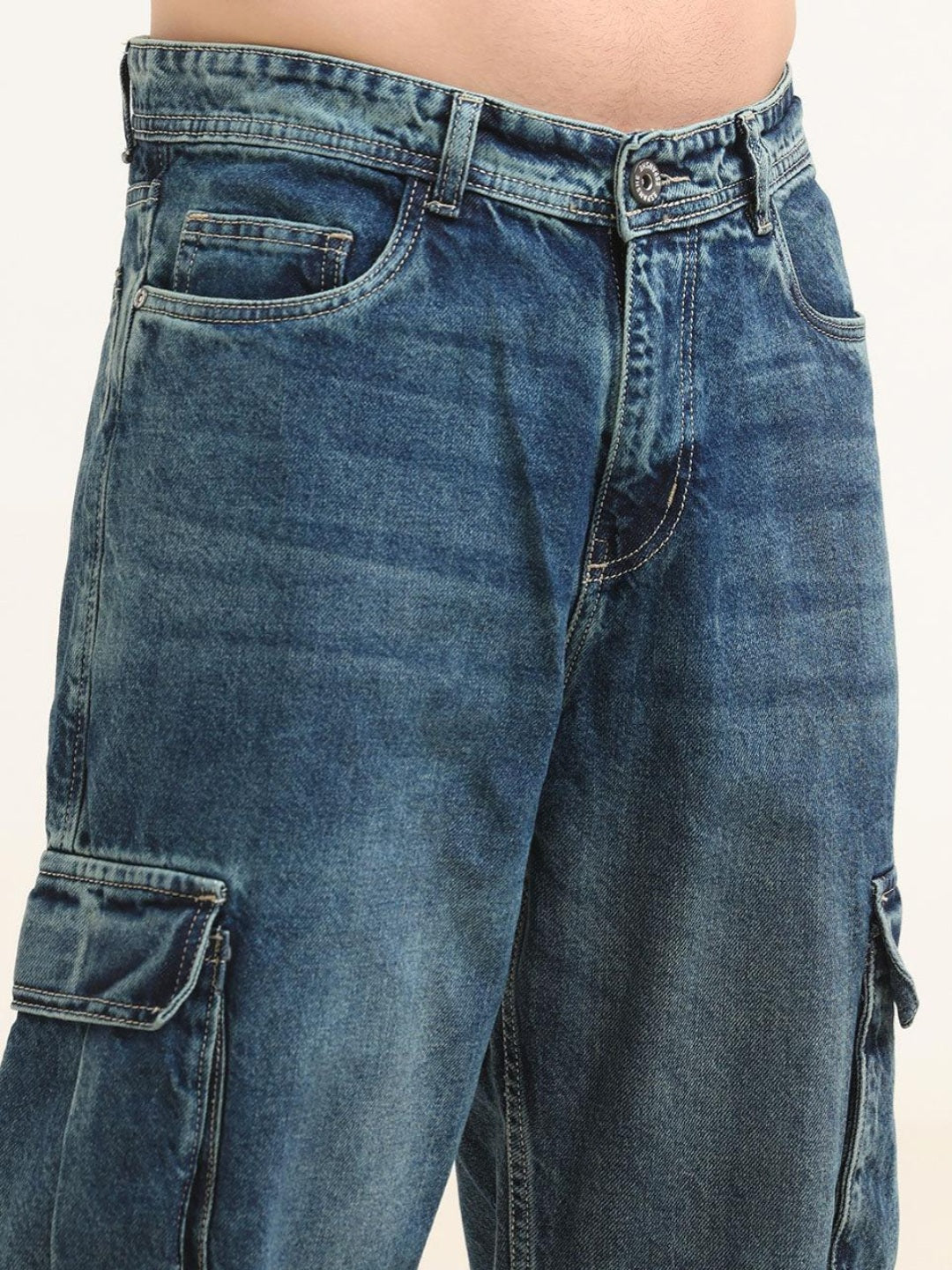The BlueVibe carbon base blue denim cargo for men
