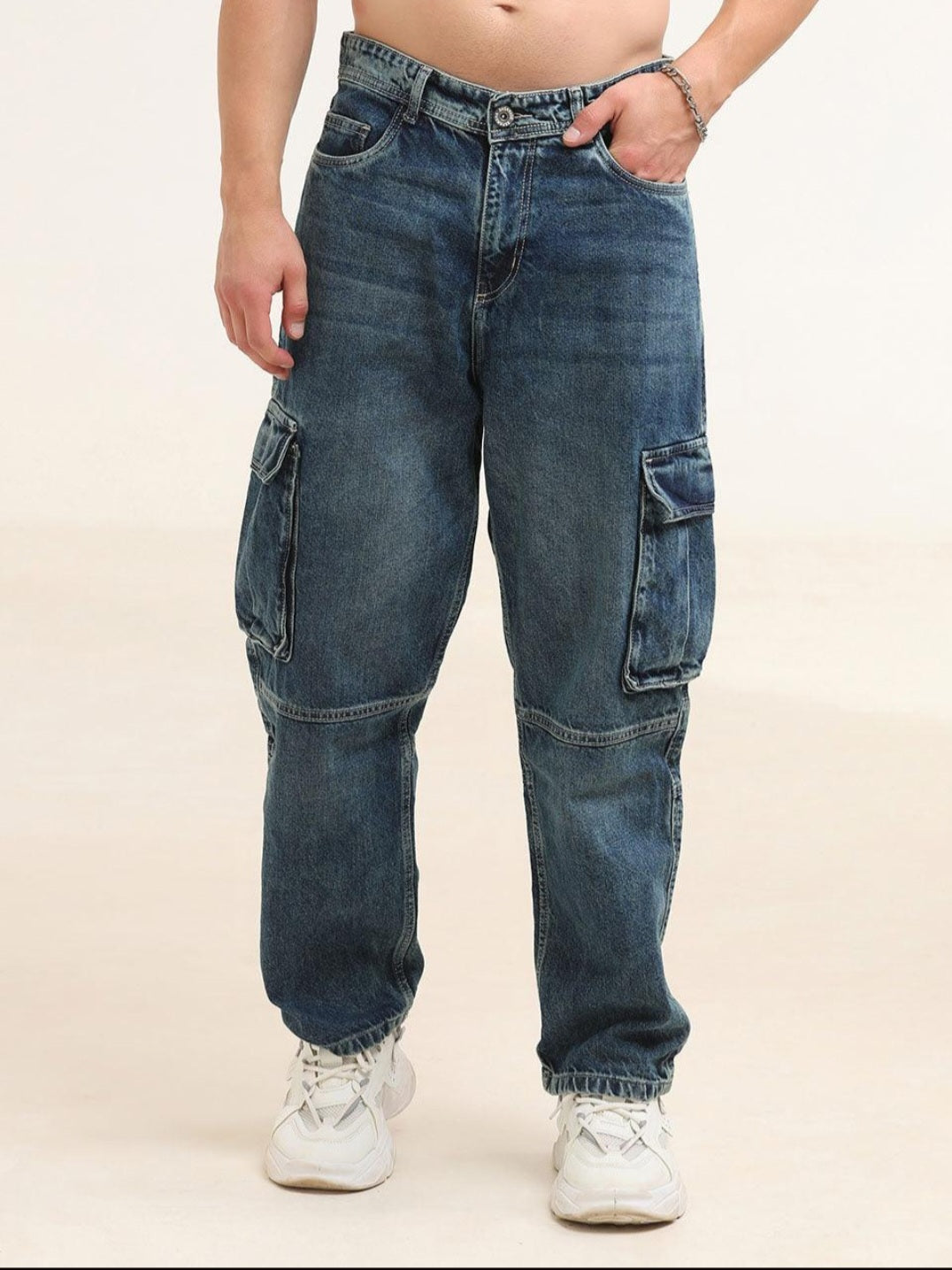 The BlueVibe carbon base blue denim cargo for men