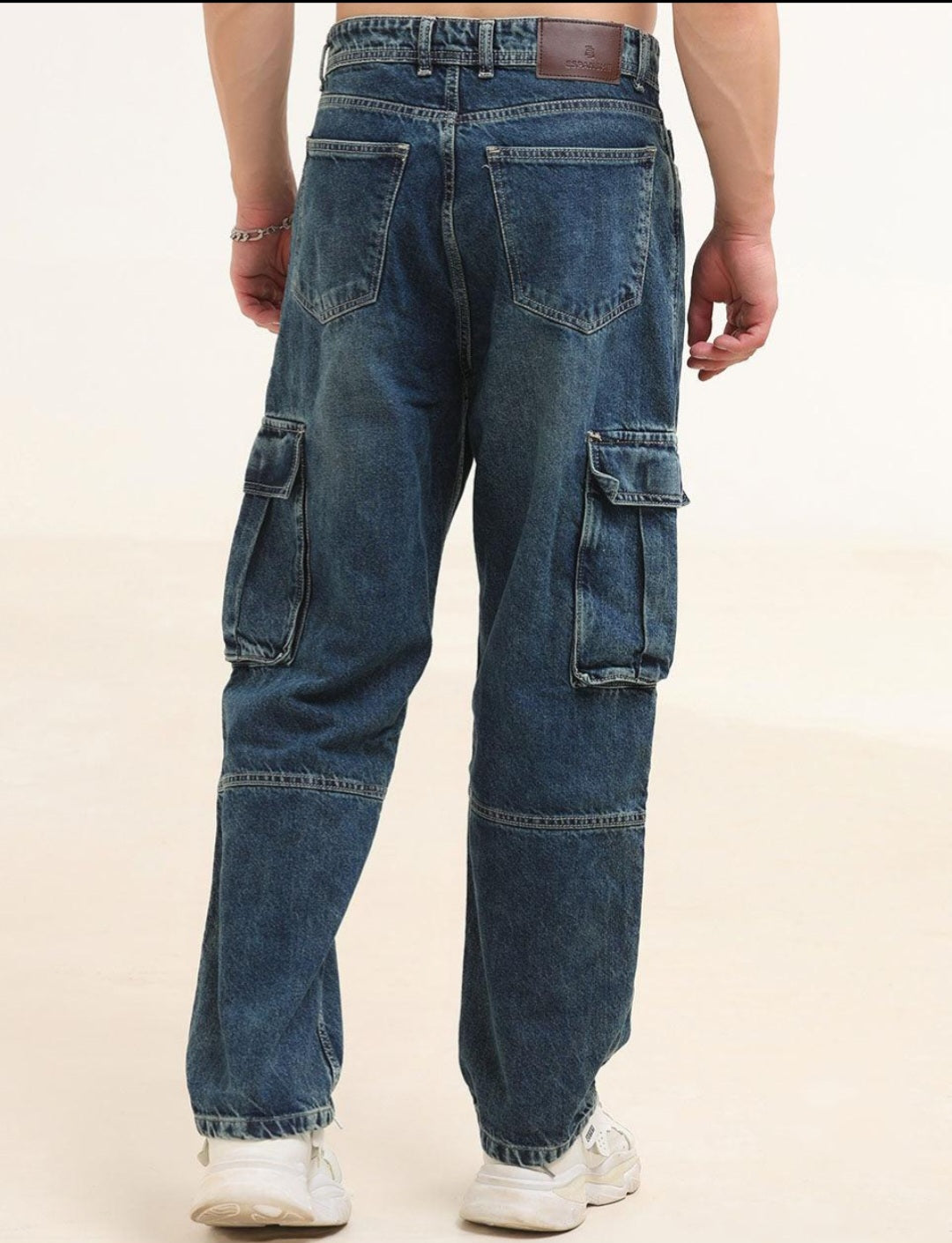 The BlueVibe carbon base blue denim cargo for men
